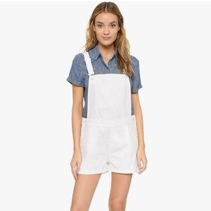 DL1961 Cara Short Denim Overall Clean White Hue Smart Denim Technology Small NWT